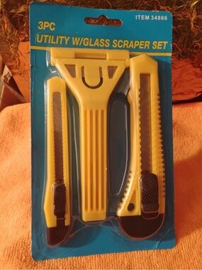3PC Yellow Utility and Glass Scraper Set